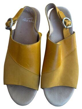 Dansko Madalyn Yellow Leather Open Toe Block Heel Sandals EU 38 US 7.5-8